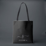 Elegant Monogram Black White Modern Minimalist  Tote Bag<br><div class="desc">Personalise this stylish tote bag with your name initial monogram. Design features a simple custom monogram design in classic white modern minimalist typography on a black background. Easy to customise. Perfect as a gift item for all your loved ones. Grab one for yourself as well.</div>