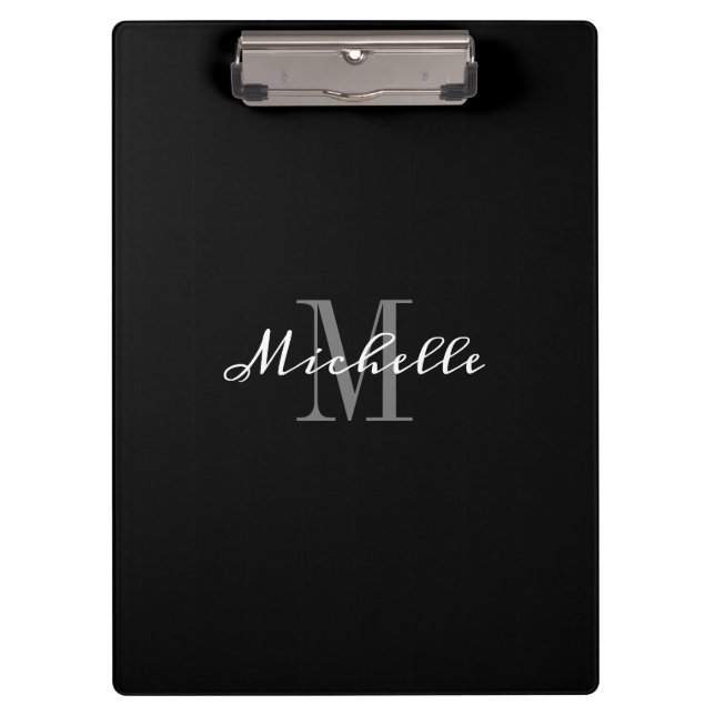 Elegant Monogram Black White Personalised Clipboard (Front)
