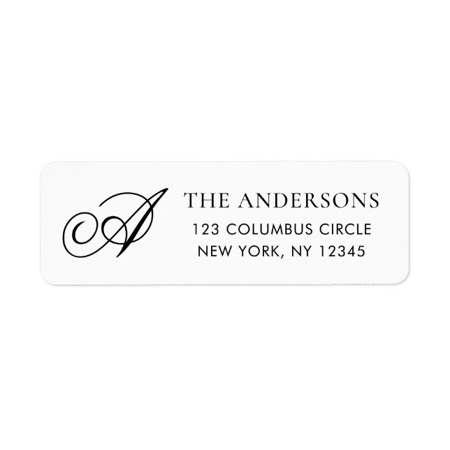 Elegant Monogram Black White Return Address Return Address Label (Front)