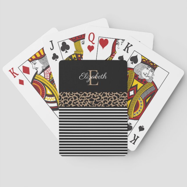 Elegant Monogram black white stripe Playing Cards (Back)