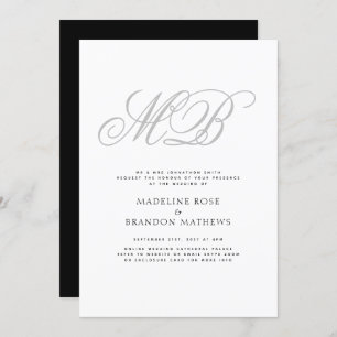 Elegant Monogram Black White Virtual Wedding Invitation