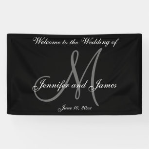 Elegant Monogram Black White Wedding Banner