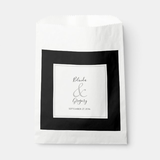 Elegant Monogram Black & White Wedding Favour Bag (Front)
