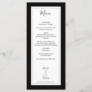 Elegant Monogram Black & White Wedding Menu