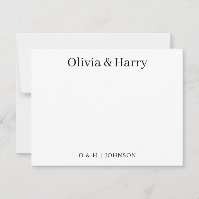 Elegant Monogram Black White Wedding Note Card (Front)