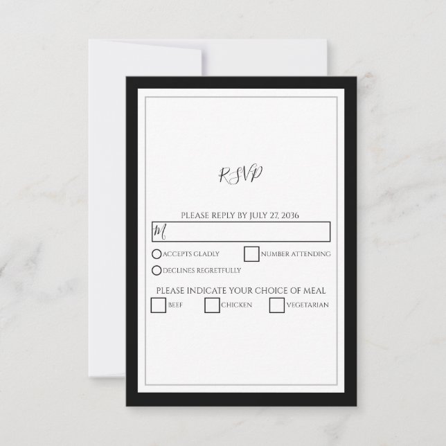 Elegant Monogram Black & White Wedding RSVP Card (Front)