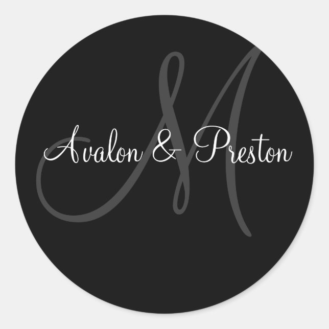 Elegant Monogram Black & White Wedding Sticker (Front)