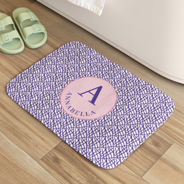 Elegant Monogram Blue Abstract  Lines Bath Mat (Creator Uploaded)
