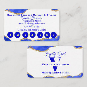 Elegant Monogram Blue and Gold Marble Glitter   Loyalty Card