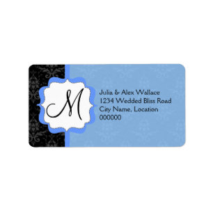 Elegant Monogram Blue Damask Label