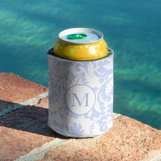 Elegant Monogram Blue Floral Botanical Can Cooler (In Situ Pool)