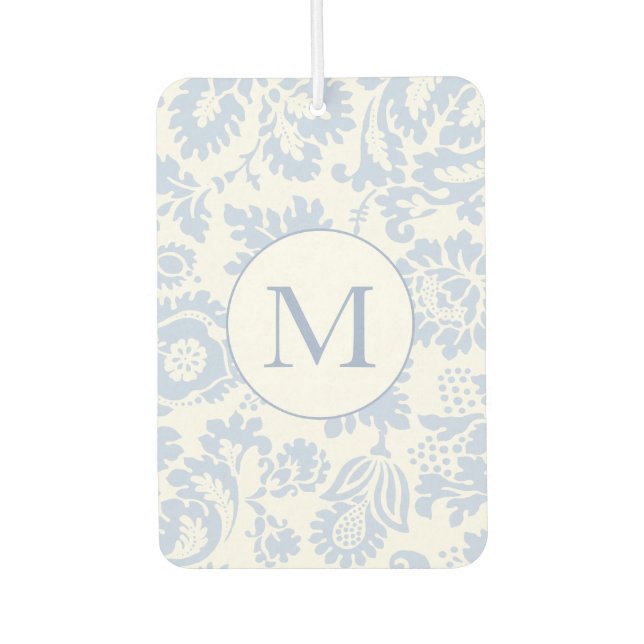 Elegant Monogram Blue Floral Botanical Car Air Freshener (Front)