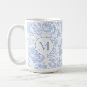 Elegant Monogram Blue Floral Botanical Coffee Mug