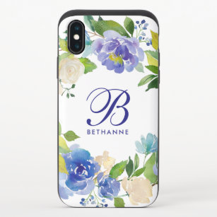 Elegant Monogram Blue Floral iPhone X Slider Case