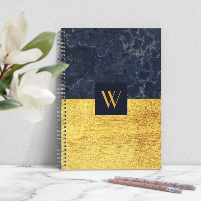 Elegant Monogram Blue Gold Marble Notebook (Elegant Monogram Blue Gold Marble Notebook)