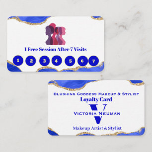 Elegant Monogram Blue Gold White Marble Glitter   Loyalty Card