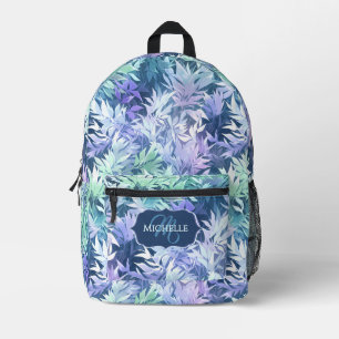 Elegant Monogram Blue Green Leaves Printed Backpack