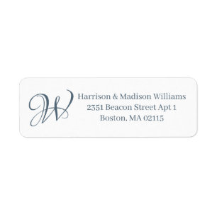 Elegant Monogram blue grey white custom Address  Return Address Label