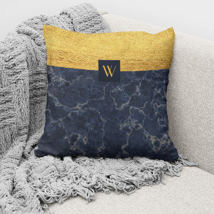 Elegant Monogram Blue Marble Cushion