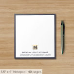 Elegant Monogram Blue Notepad<br><div class="desc">Elevate your note-taking experience with our Elegant Monogram Blue Notepad. Featuring a sophisticated brushed gold monogram initial emblem on a white background framed with a rich navy blue border, this notepad exudes professionalism and style. Perfect for estate planners, attorneys, and advisors, it's ideal for jotting down important details, ideas, and...</div>