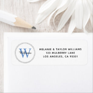 Elegant Monogram Blue Return Address Label