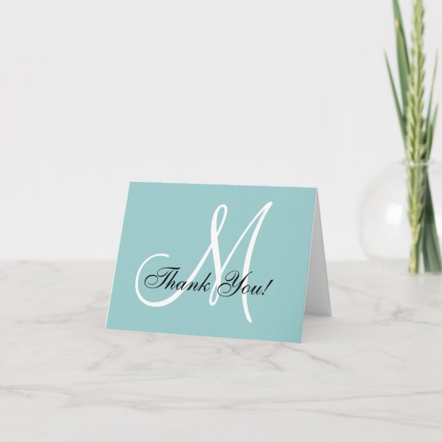 Elegant Monogram Blue Thank You Card (Front)
