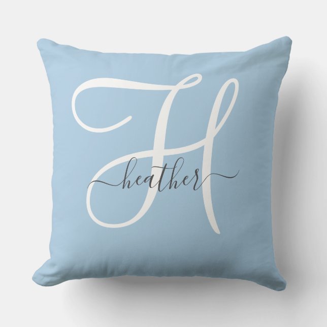 Elegant Monogram Blue Throw Pillow (Front)
