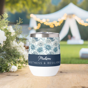 Elegant Monogram Blue Water Lily and Lotus