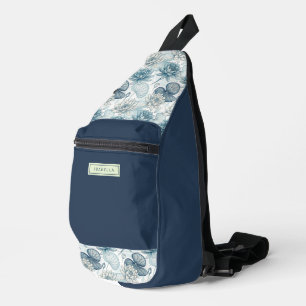 Elegant Monogram Blue Water Lily and Lotus Sling Bag