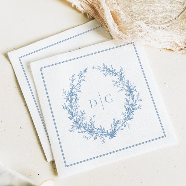 Elegant Monogram Blue Wedding Napkin (Creator Uploaded)