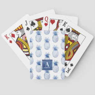 Elegant Monogram Blue White Pineapple Playing Cards
