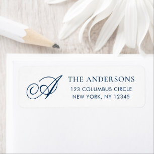Elegant Monogram Blue White Return Address Label