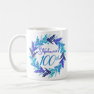 Elegant Monogram Blue Wreath 100th Birthday Coffee Mug