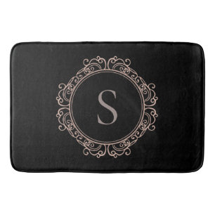Elegant Monogram Blush Black Bath Mat