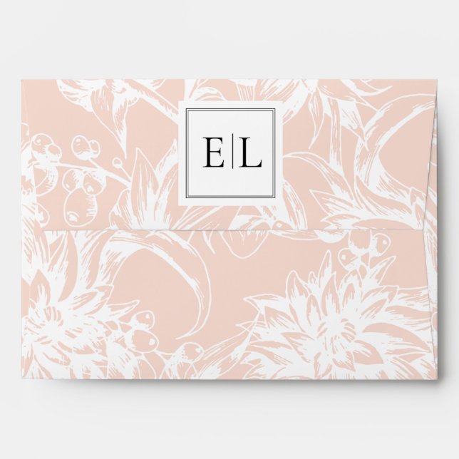 Elegant Monogram Blush Floral Wedding Envelope (Back (Top Flap))