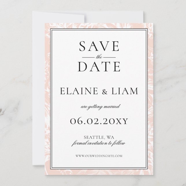 Elegant Monogram Blush Floral Wedding Save The Date (Front)