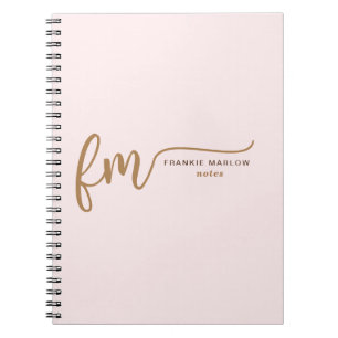 Elegant Monogram Blush Pink And Gold Script Name Notebook