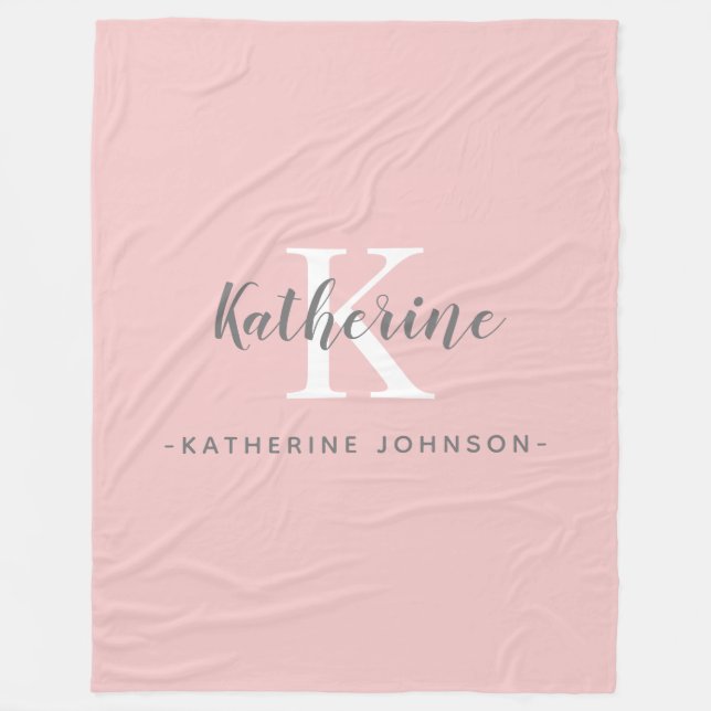 Elegant Monogram Blush Pink Fleece Blanket (Front)