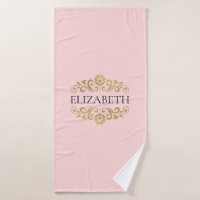 Elegant Monogram Blush Pink Gold Bath Towel