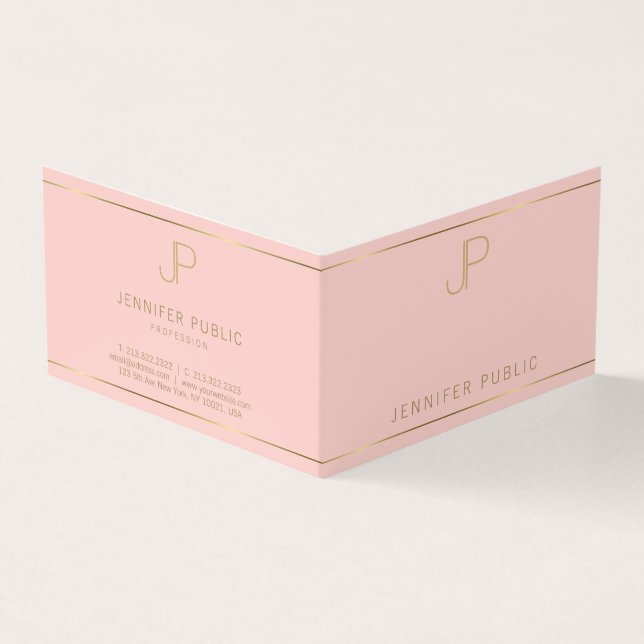 Elegant Monogram Blush Pink Gold Clean Template Business Card (Outside)