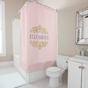 Elegant Monogram Blush Pink Gold Shower Curtain