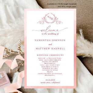 Elegant  Monogram Blush Pink Wedding Program