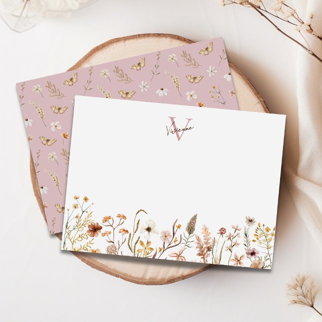 Elegant Monogram Boho Watercolor Wildflower Floral Card (Creator Uploaded)