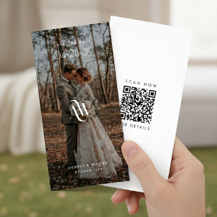 Elegant Monogram Bookmark QR-code Rustic Photo Save The Date