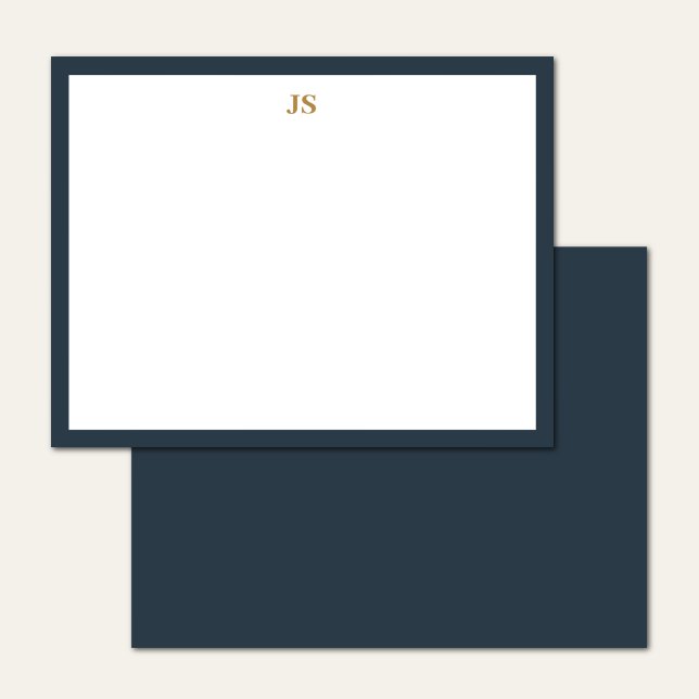 Elegant Monogram Border Navy Blue and Gold  Card (Creator Uploaded)