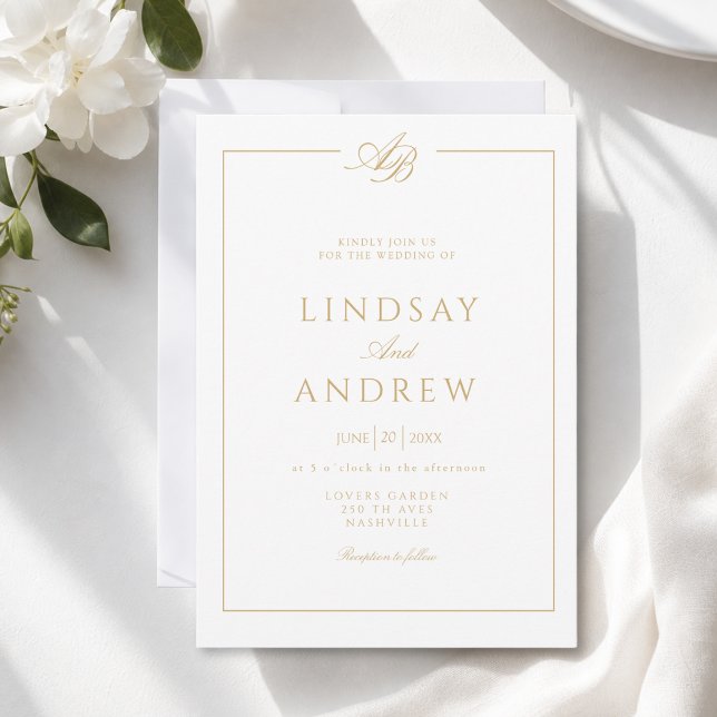 Elegant Monogram Border White Wedding Invitation (Elegant Monogram Border White Wedding Invitation)