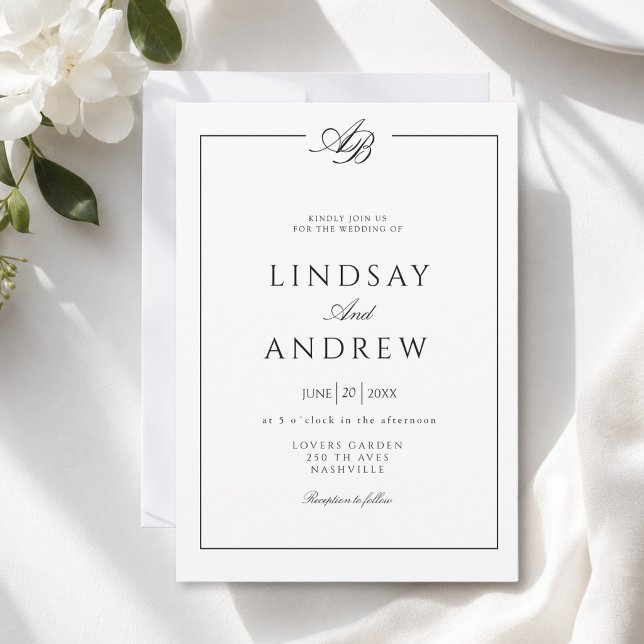 Elegant Monogram Border White Wedding Invitation (Elegant Monogram Border White Wedding Invitation)