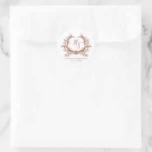 Elegant Monogram Botanical Crest Classic Round Sticker