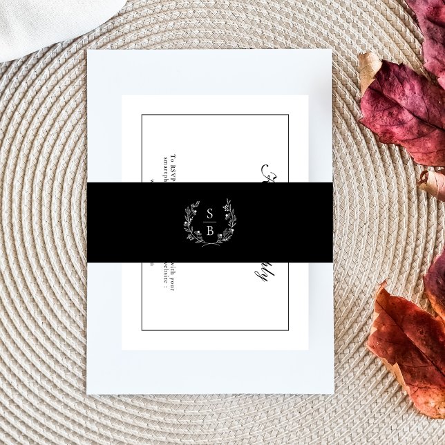 Elegant Monogram Botanical Wreath Invitation Belly Band (Creator Uploaded)
