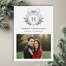 Elegant Monogram Bow Crest Christmas Holiday Lette